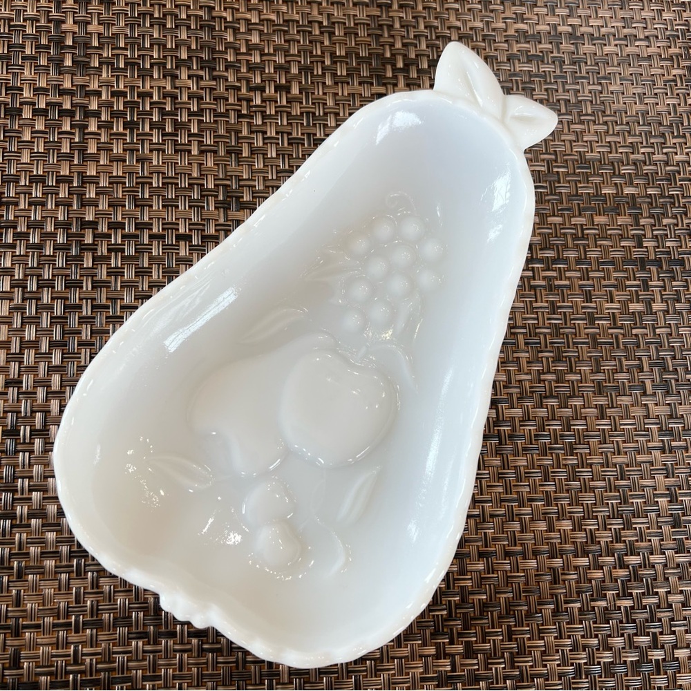 Vintage Pear Shape Milk Glass Dish